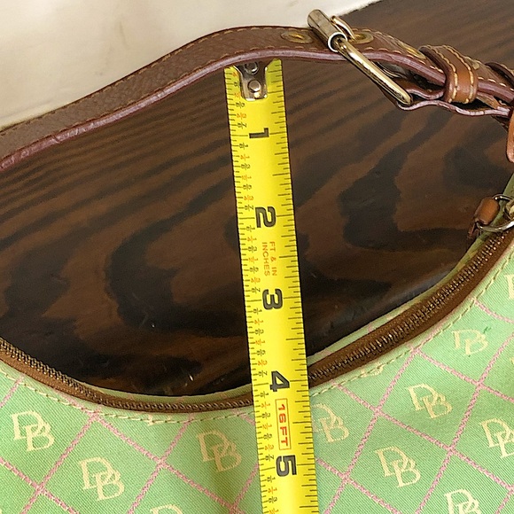 DOONEY & BOURKE Mint Green Bag w/ Pink White DB Monogram Brown Leather Handle - Picture 6 of 14